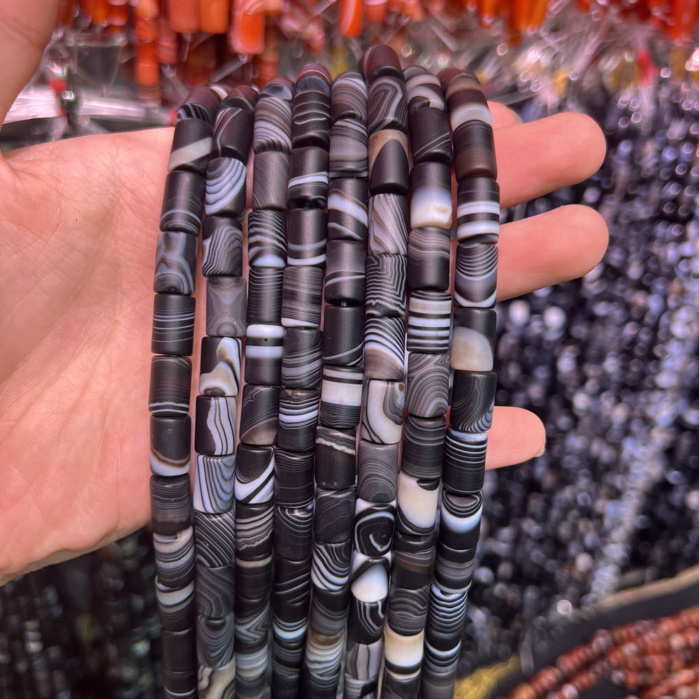 Jewelry Making Store - Натуральный камень, черный агат, бусины-колонки 10x14