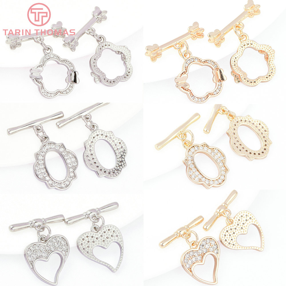 Toggle Clasp Gold - Латунный браслет с цирконом, 4 комплекта,