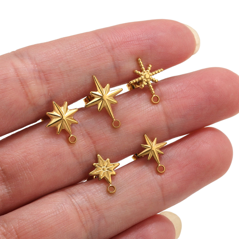 Jewelry Making Tutorials - 6 шт. позолоченных 18-каратным PVD-золотом штифтов-звездочек